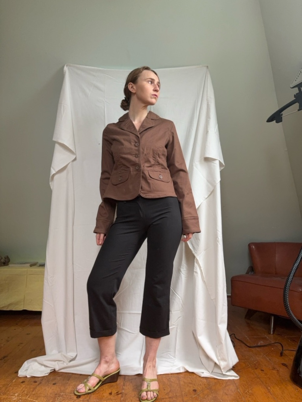 Women's Brown Button-Front Casual Jacket - Brown